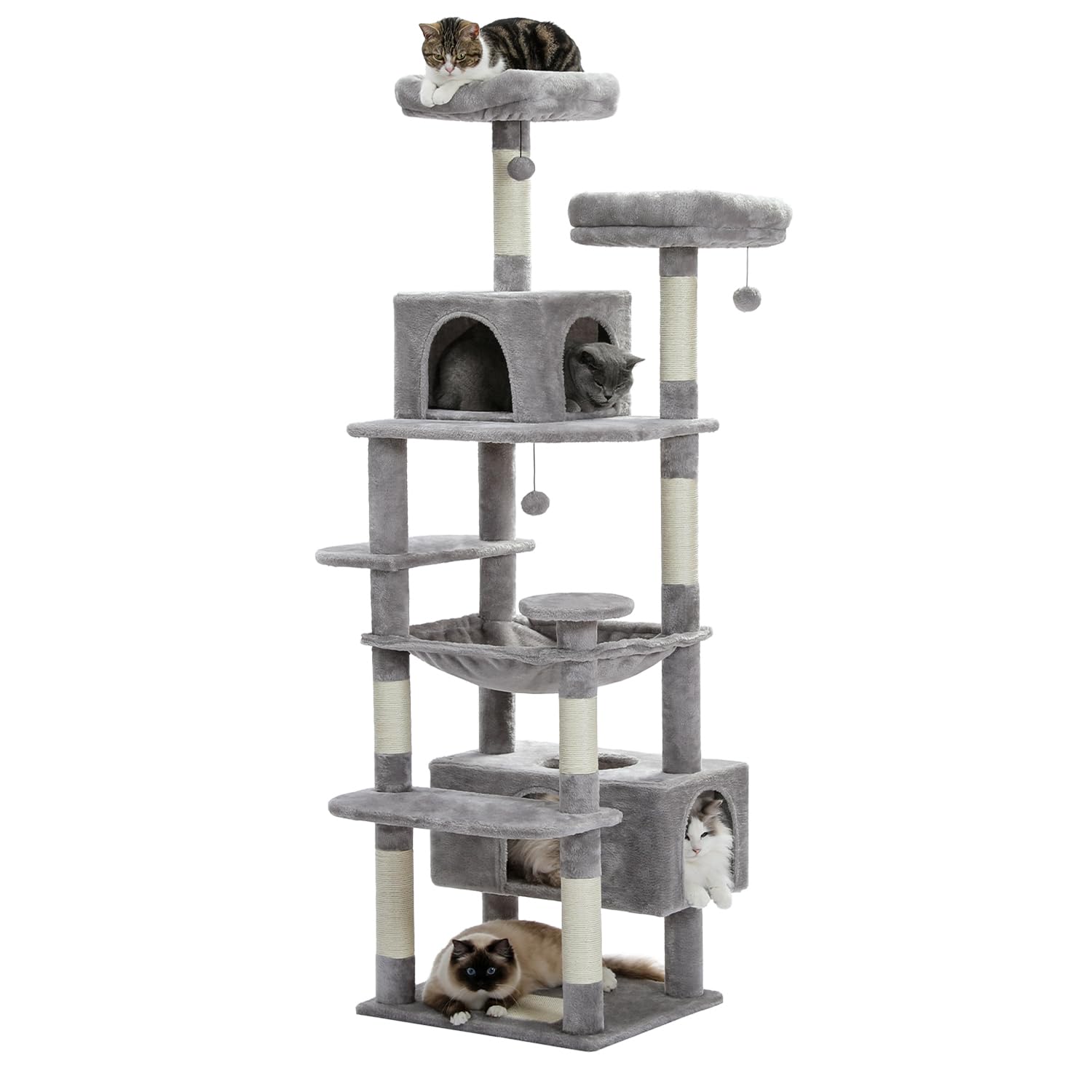 PAWZ Road Tiragraffi per gatti di grandi dimensioni, 184 cm, torre grande con tiragraffi e cuscinetti rivestiti in sisal, 2 posatoi imbottiti, doppio condominio e cestino per gatti da interni, colore