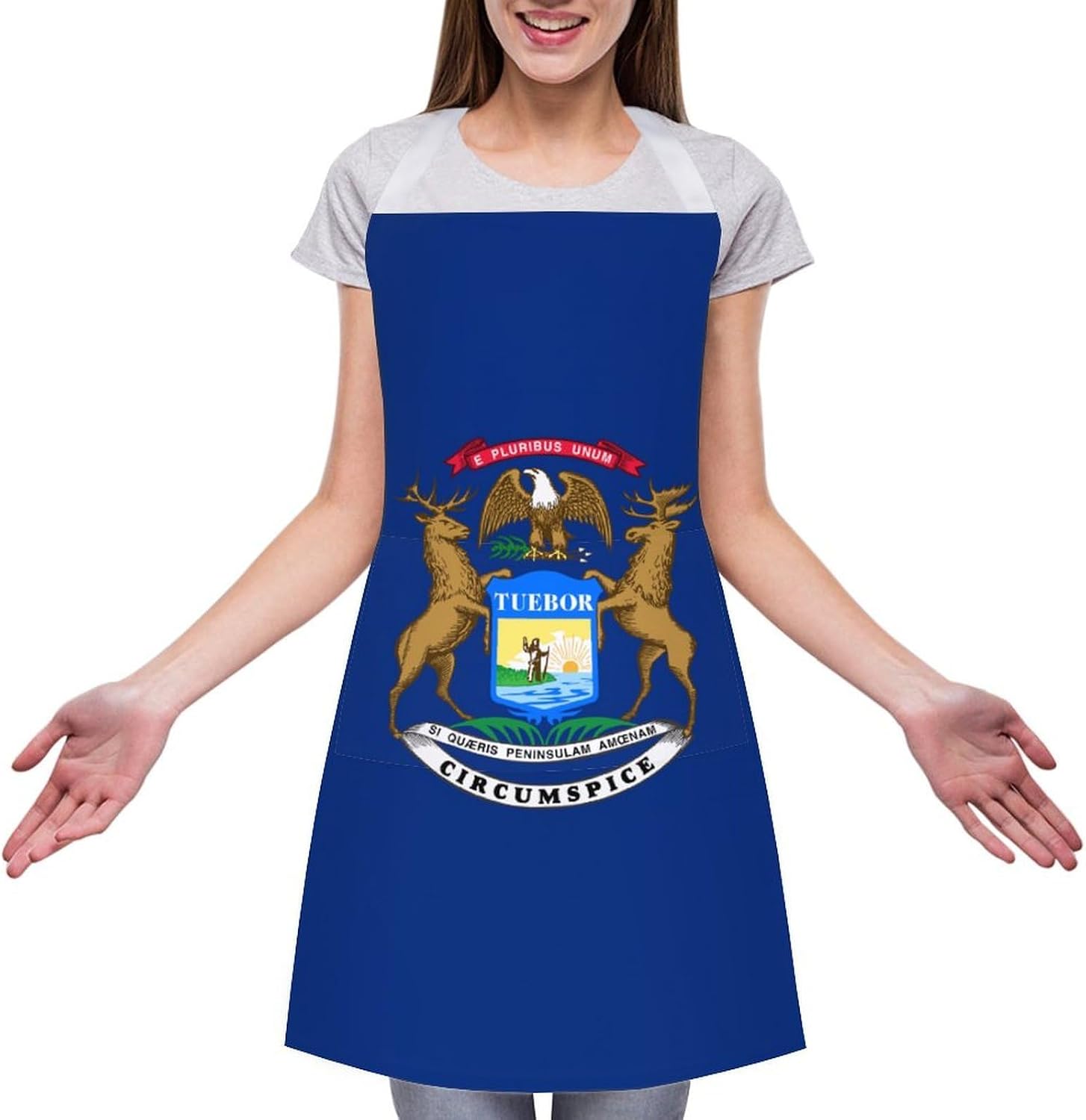 Michigan Flag Funny Apron Chef Aprons with Pockets for Gardening Cooking Kitchen