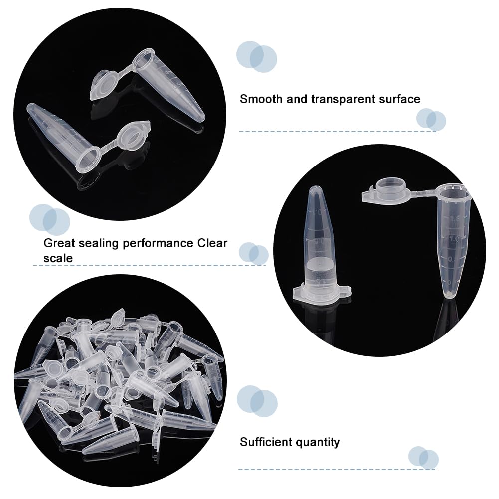 OLYCRAFT 1000 Pcs 1.5mL Tube de microcentrifugation gradué Tube à centrifuger Transparent jetable Tube de microcentrifugation avec Bouchon à Pression pour Le Stockage d'échantillons sans Fuite