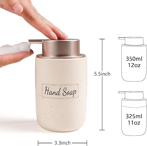 Miniatura 45 de BosilunLife Juego de Dispensadores de Jabón Espumoso - Dispensador de Jabón de Manos de Cerámica Albaricoque de Espuma de 12 onzas con Bomba a Bomba