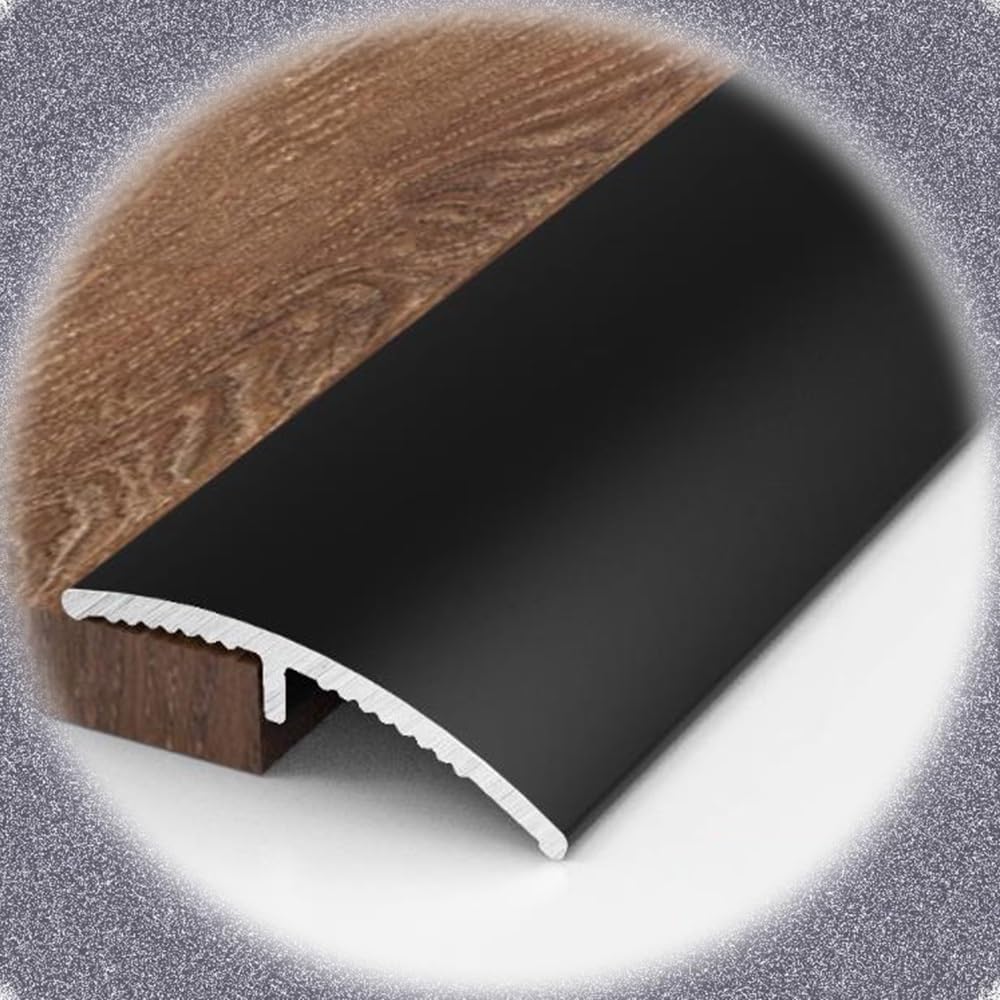 Metal Floor Transition Strip 35.4in/90cm Aluminum Floor Edging Trim Strip, Waterproof Threshold Reducer Gap Covering Joining Strips(Black)