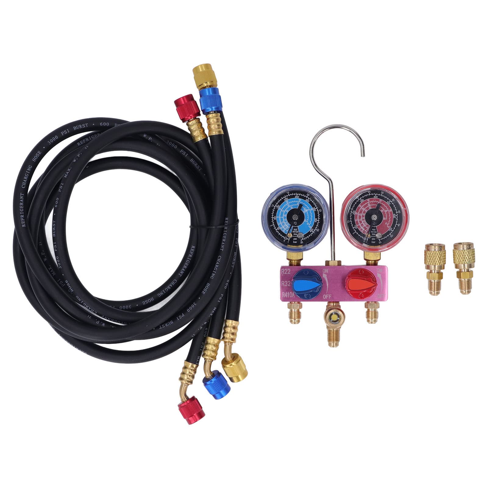 Manometerrohr-Set, Gute Dichtung, Kältemittel-Manometer-Set, Kugelventil, Vergrößertes Fenster für R22, R32, R410A