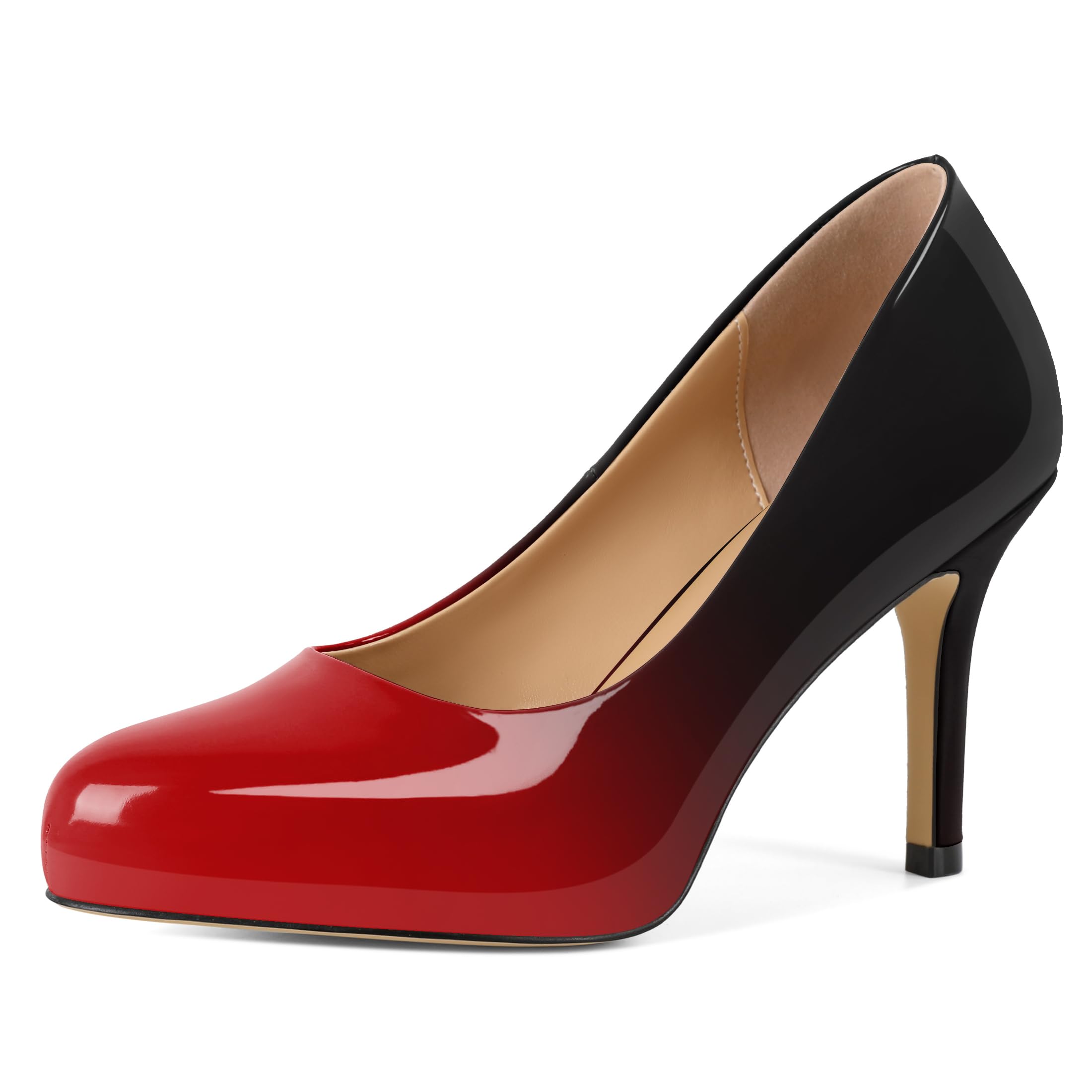 Soireelady Womens Platform Pumps Heels High Heel Stiettos Closed Round Toe Slip On Fashion Daily Work Dress Shoes 3.5 Inches