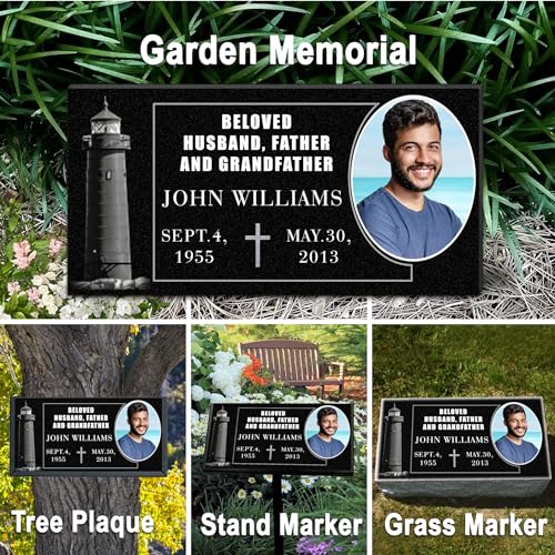 Image of ADFSTONE Granite Memorial Plaques for Outdoors - Personalized Headstones for Graves, Memorial Stones for Loved Ones, Grave Markers for Cemetery for Humans, Bereavement Garden Stones w /Porcelain Photo
