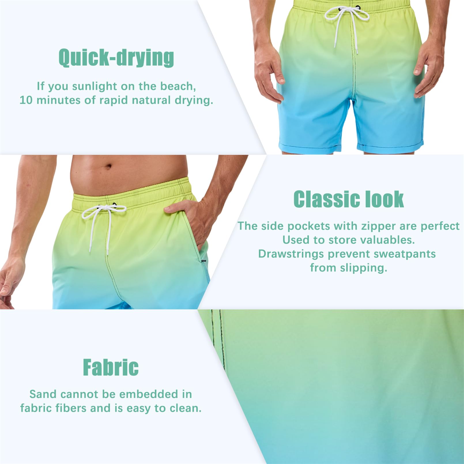 Vorvowry Costume Uomo Mare Calzoncini Asciugatura Rapida Costumi da Bagno Impermeabile Boxer con Tasca Estivi Pantaloncini Uomo Colore Sfumatore per Nuoto Corsa Fitness