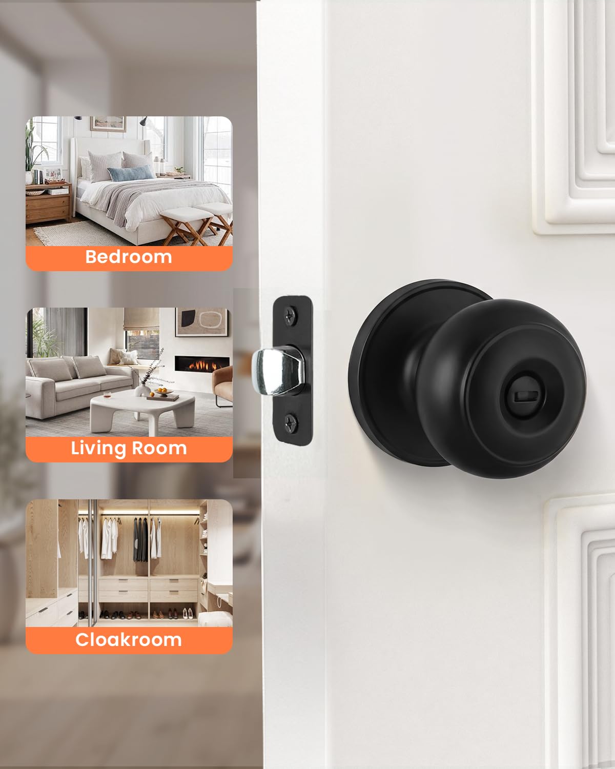 Haidms 6 Pack Matte Black Door Knobs Interior Privacy, Black Interior Door Knobs for Bedroom or Bathroom Classic Round Doorknobs Hardware — Amazon image 7