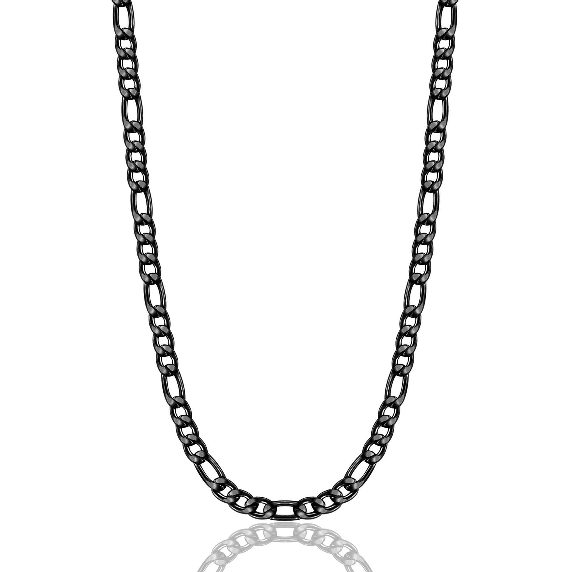 Bowisheet 18k Real Gold Plated Figaro Chain Necklace 16 Inches 30 Inches 4MM 8.5MM Stainless Steel Black Figaro Link Chains for Men Christmas Gift