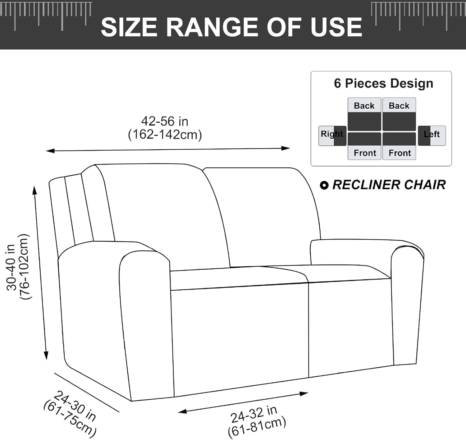 Soft Stretch Recliner Cover Washable Full Coverage Slipcover with Side Pockets Soft Furniture Protector with Side Pockets,Beige,2 Seater