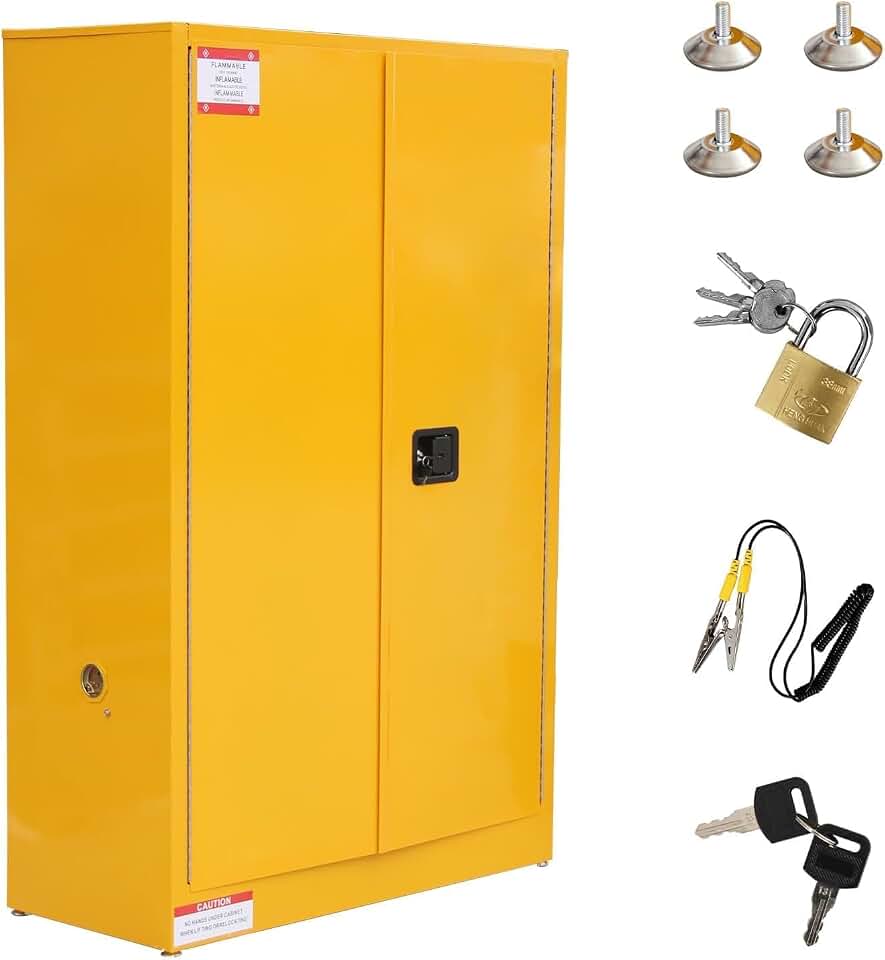 45 Gal Flammable Safety Cabinet, 43" x 18" x 65" Galvanized Steel Industrial Flammable Liquid Storage Cabinet with Adjustable Shelves, Fireproof Double-Wall Design, Manual Close Doors