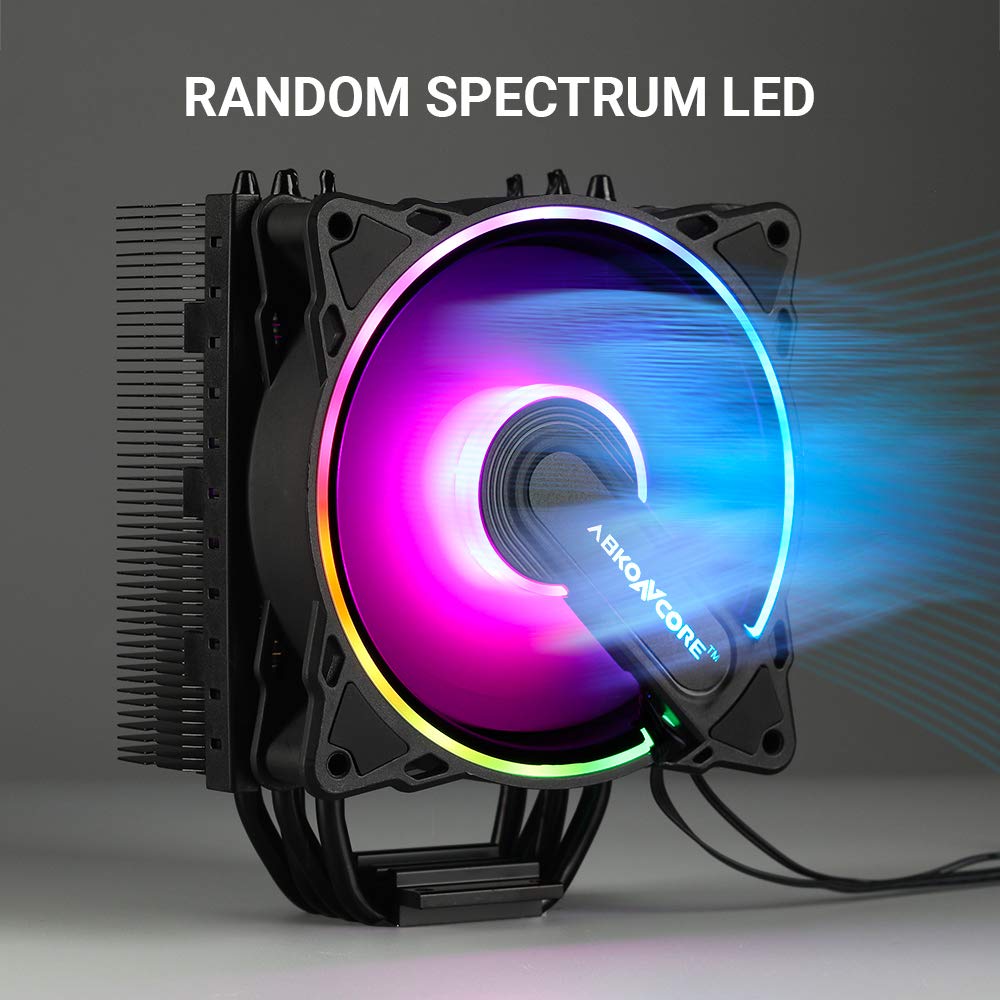 ABKONCORE RGB CPU Cooler CT403B, 4 Continuous Direct Contact Heatpipes, 120mm PWM SYNC Addressable RGB Fan with SYNC 61 LED Modes for Intel LGA1151/1200, AMD AM4/Ryzen CPUs