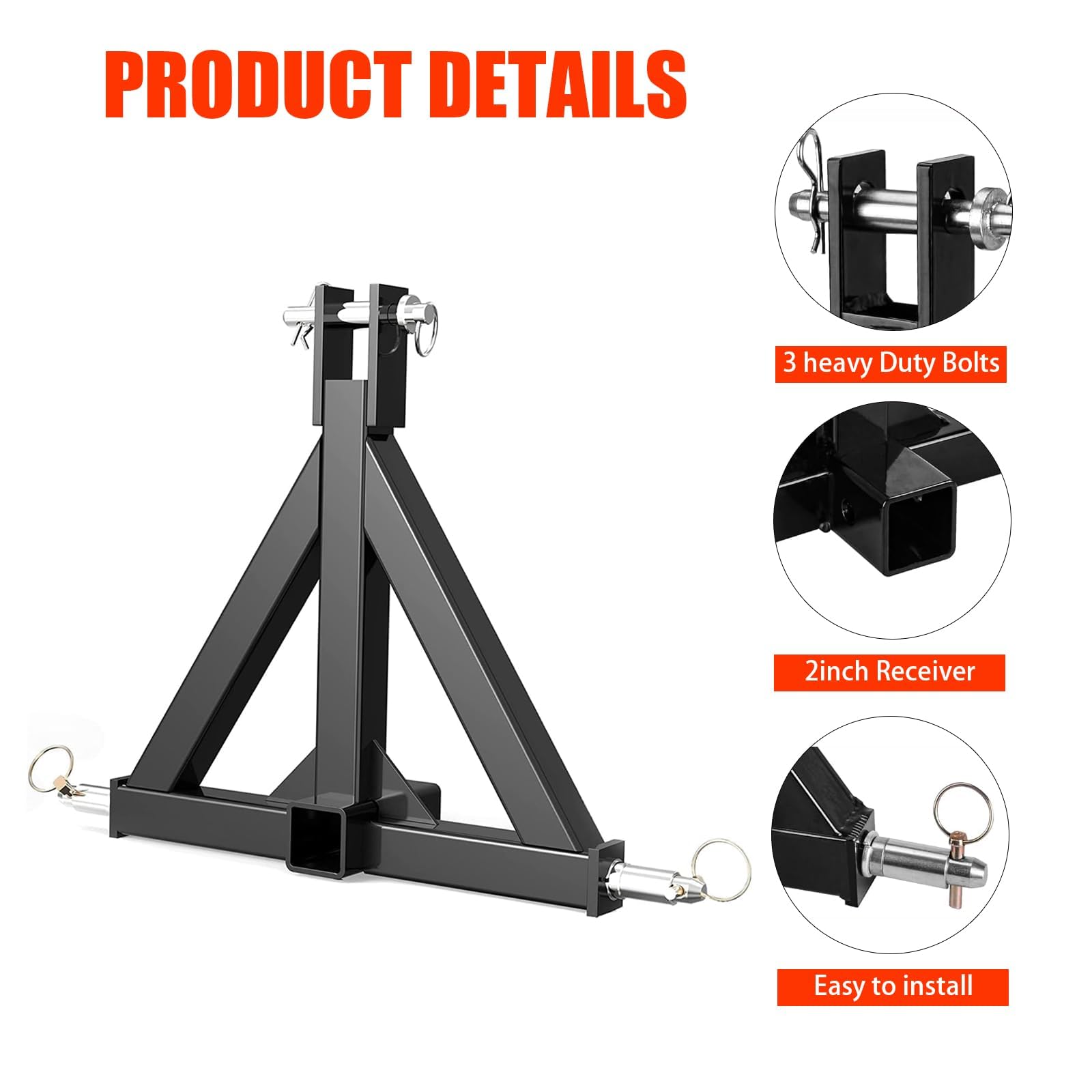 Enganche de Remolque de 3 Puntos con Receptor de 2 Pulgadas, Adaptador de Barra de Tiro de Enganche Rápido de Tractor de 3 Puntos de Alta Resistencia, Enganches Compactos para la Mayoría de Tractores