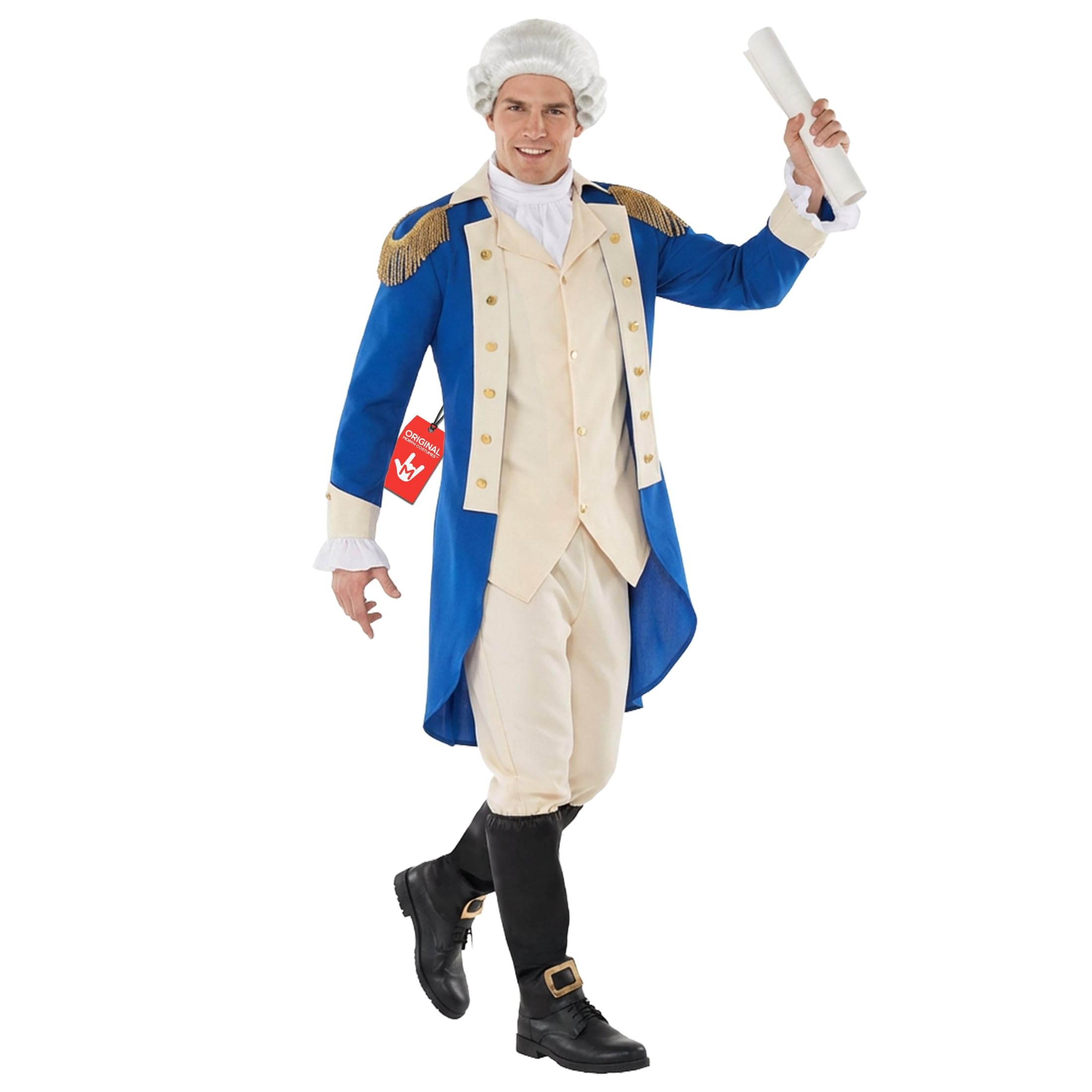 Morph George Washington Costume Adult With Wig, Founding Father Costume Adult, Colonial Costumes Men