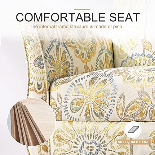 Vaztrlus Wingback Chair Floral Club Chair Accent Living Room Chairs Fabric Pattern Retro Casual Recessed Armchair Accent Chairs Tufted Single Sofa Chair(Beige+Yellow + Fabric) #TOP6