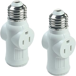 YCSSSD Light Socket to Plug Adapter Polarized Screw in Outlet Bulb 2/3 Prong Extender Splitter Converter for Garage Porch CCTV Camera.White (2-Pack)