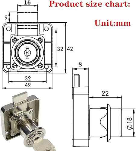 Miniatura 6 de Cerradura de seguridad pesada para armario con llaves (con llave diferente), puerta doble individual, uso general, se adapta a paneles de madera de