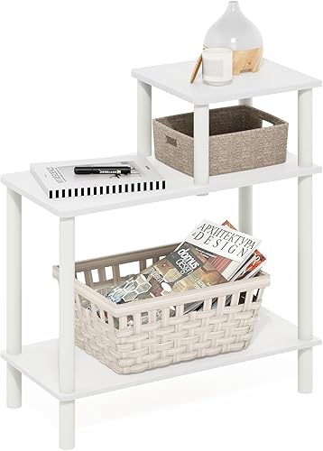 Furinno Turn-N-Tube - Mesa auxiliar rectangular de 3 niveles con estante abierto, mesa de noche de montaje sin herramientas, mesa de noche, para