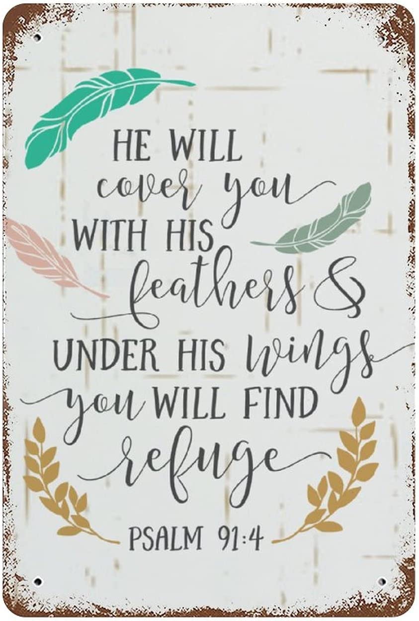 He Will Cover You with His Feathers and Under His Wings Tin Sign Wall Poster Decor Funny Retro Bar Coffee Pub Gift Wall Decor Sign 8x12 Inch