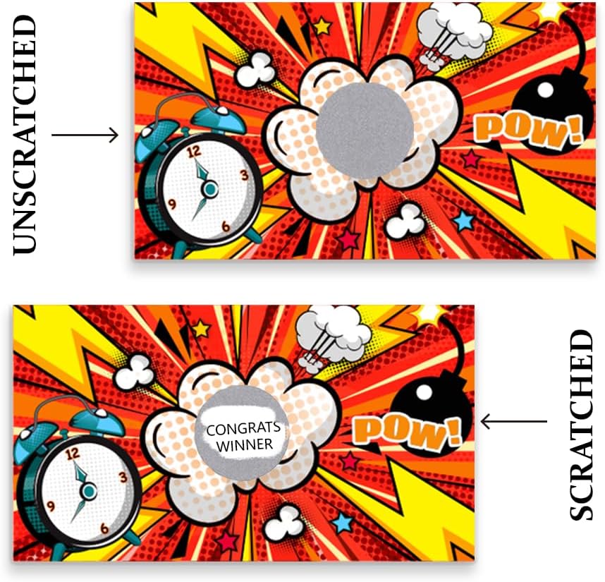 PLIGREAT 240 Pieces Explosion Cloud Scratch Off Cards 10 Styles Make Your Own Scratch Off Cards with Sticker Comic Series Scratchs Off Tickets for Prizes DIY Coupon Card for Small Business Party