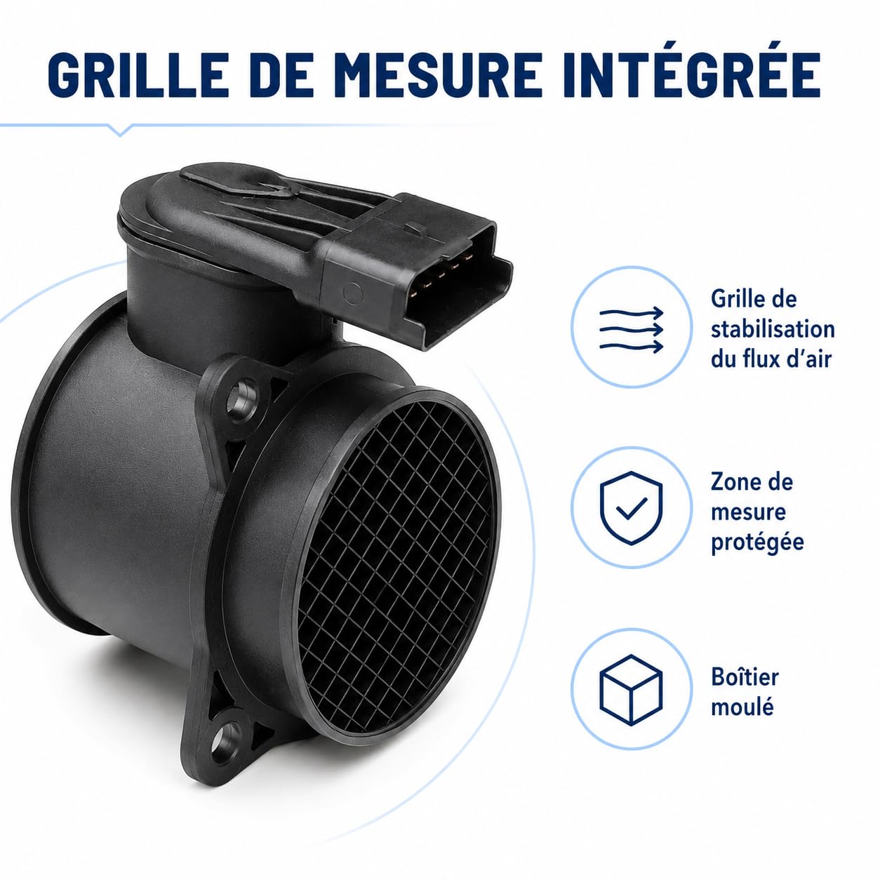 Débitmètre d’air massique MAF compatible avec Citroën Peugeot Ford Volvo Fiat 1.6 HDi TDCi D MZ-CD, Berlingo C3 C4 C5 206 207 307 308 407 C-Max Focus C30 S40 V50, 5 broches, 1920GV 1610874680
