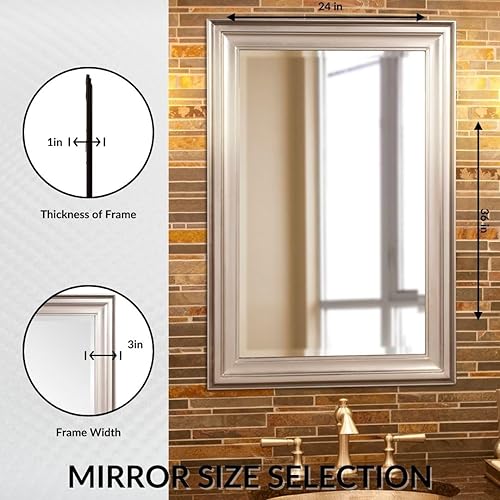 Miniatura 8 de Howard Elliott George Espejo de pared rectangular de plata brillante, espejos rectangulares colgantes con marco de madera para decoración del hogar,