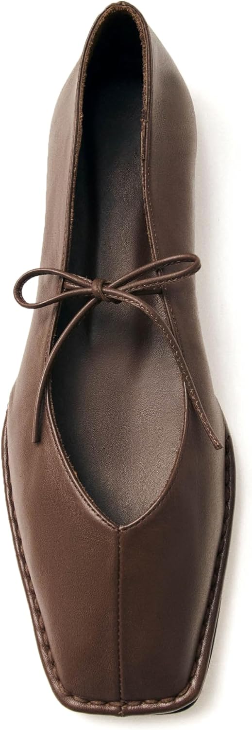 Lace Up Square Toe Ballet Flats for Women Cute Bow Slip On Mary Jane Flats Casual Ballerina Shoes