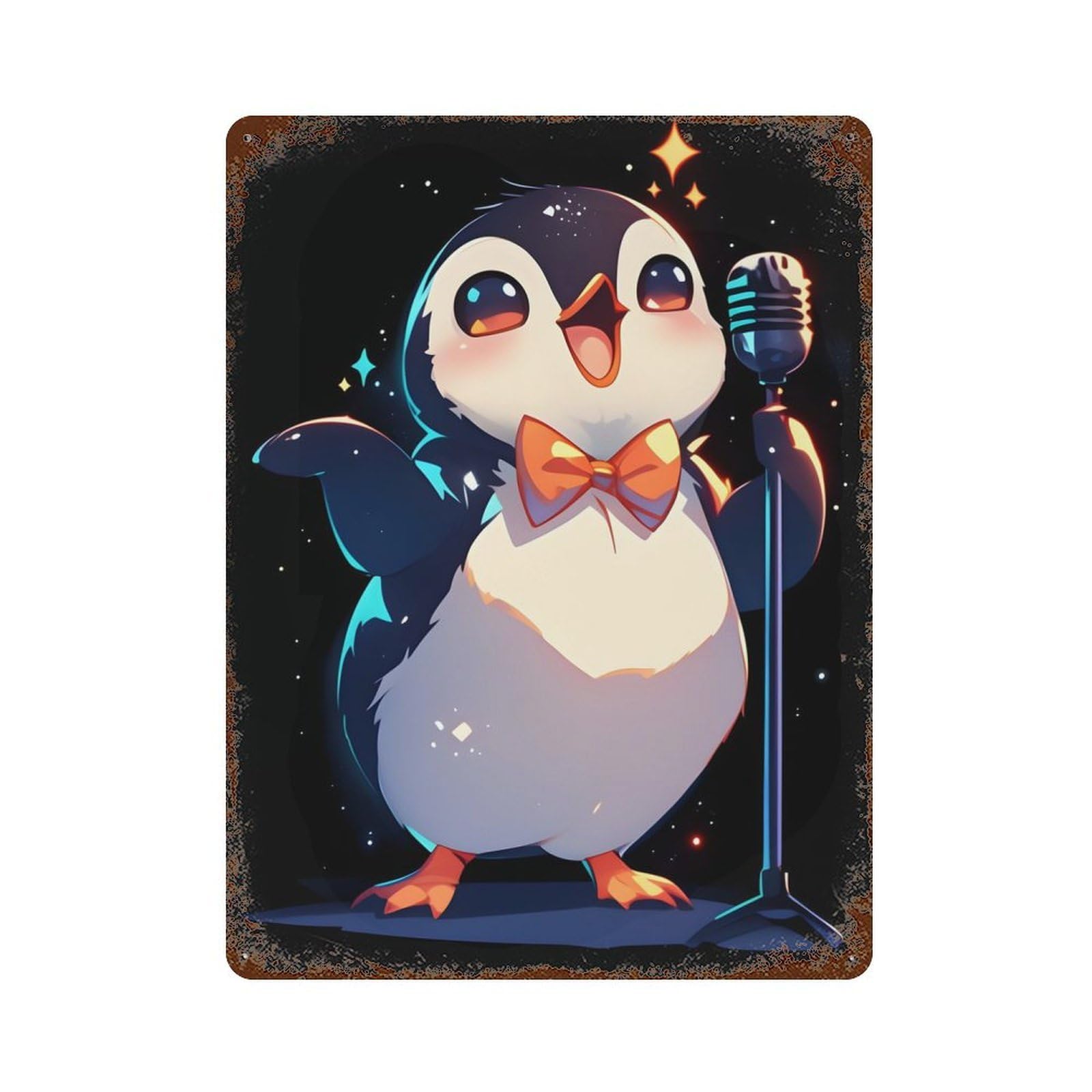 Garage Style Singing Penguin Rusty Metal Tin Sign 15.7"x11.8", Novelty Wall Decor for Bar And Workshop