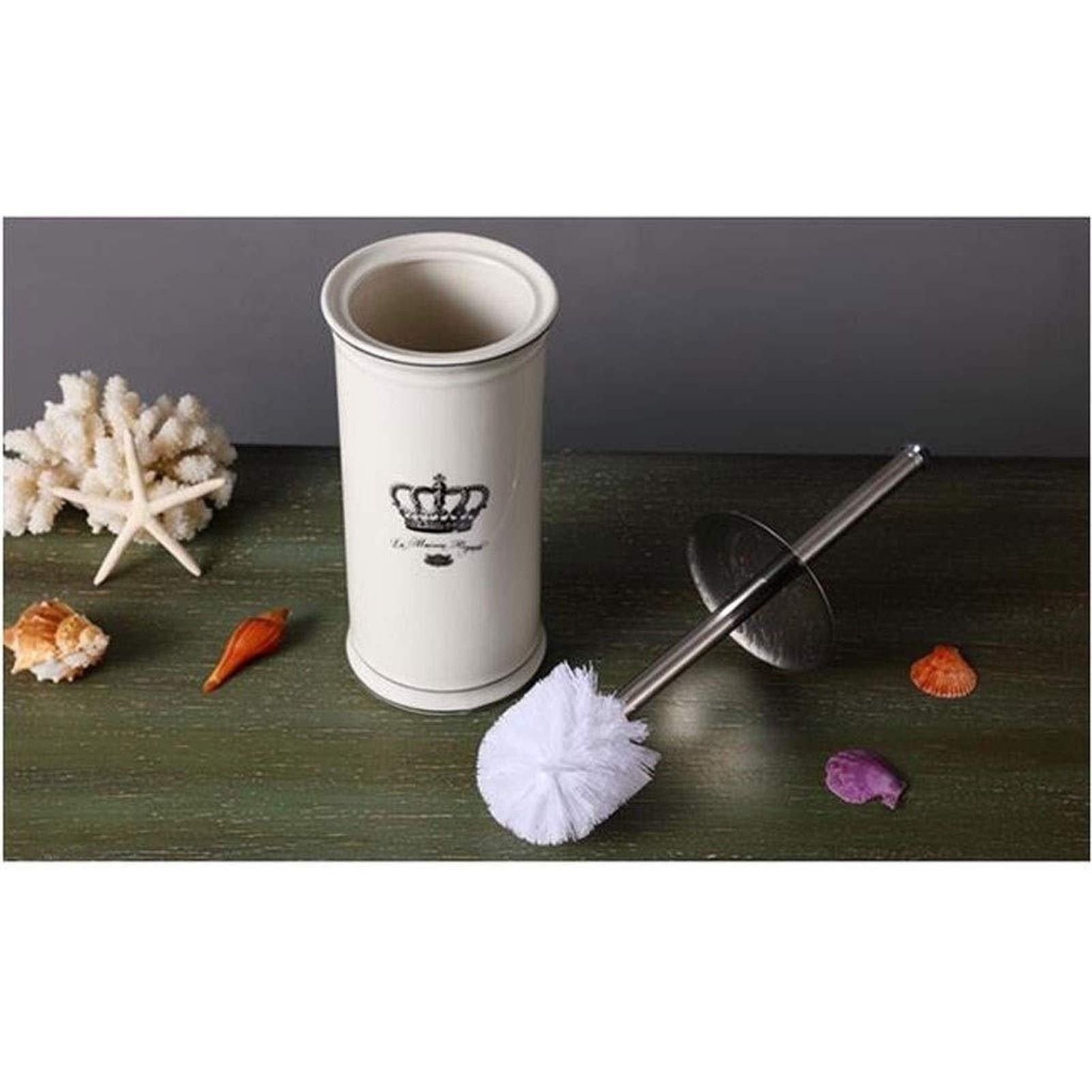Escobilla Baño/Escobilla y Portaescobillas de Baño Cepillo y soporte de tazón de inodoro independiente compacto, mango de acero decorativo y base de cerámica de corona, cepillo con tapa, limpieza prof