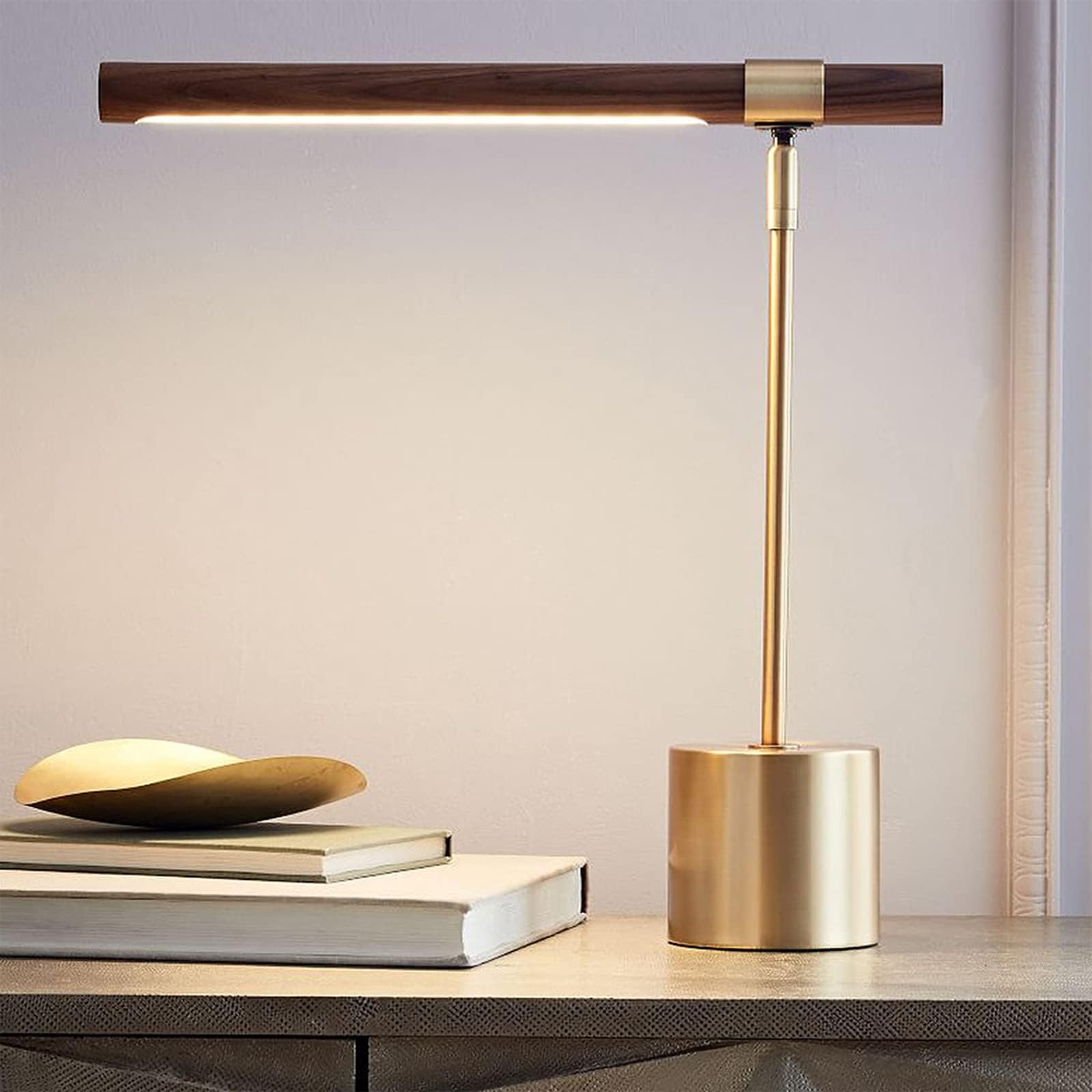 Desk Lamp, Nordic Minimalist Bedroom Bedside Table Lamp, Rotatable Three-Color Adjustable Light, Wooden Lampshade, Energy Efficient