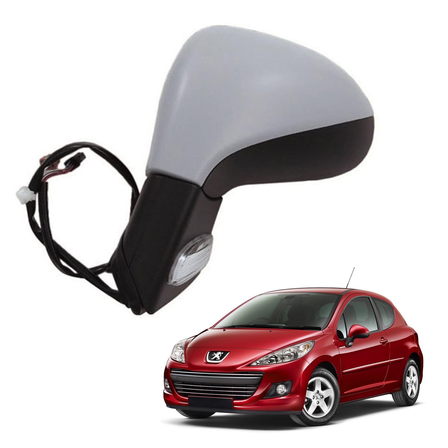 Specchietto Retrovisore Completo Peugeot 207, Sinistra Lato Driver, Elettrico, Riscaldante, Grigio da verniciare, Con Lampeggiante