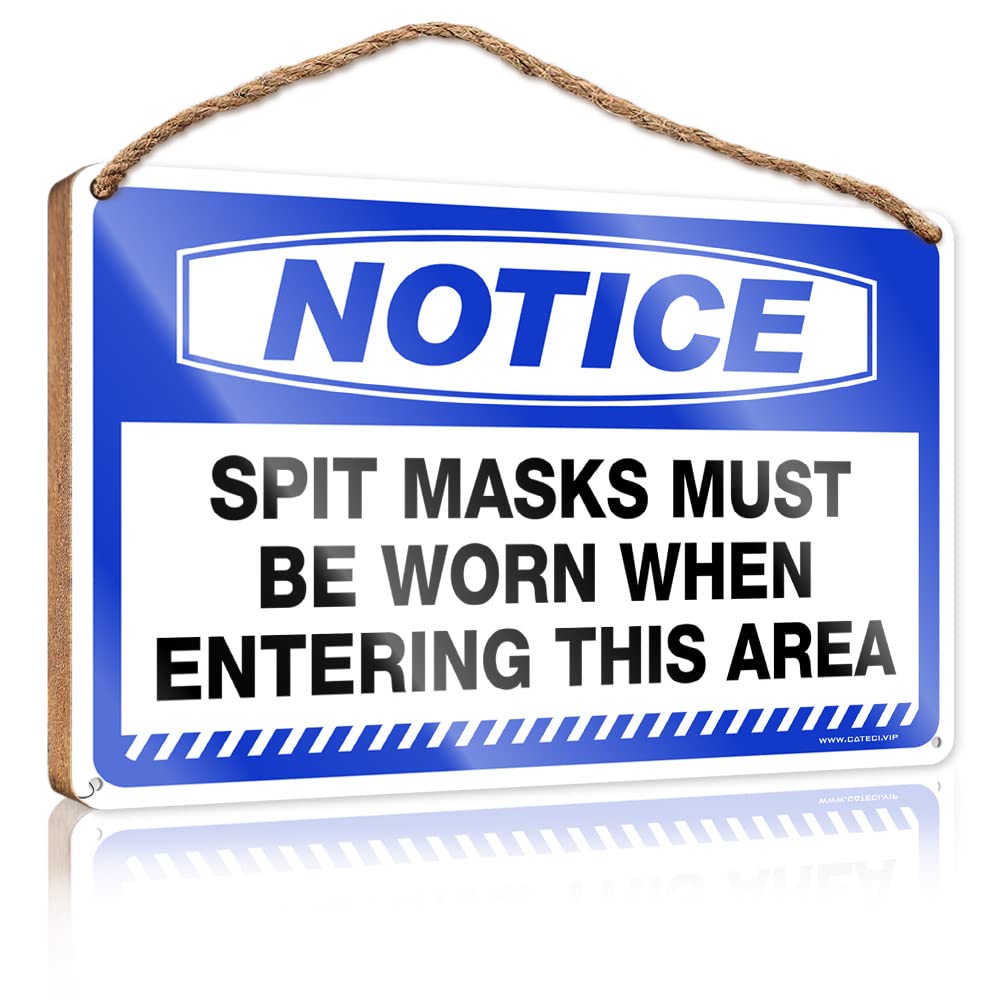 FZFN Kitchen Funny Sign Notice Spit Masks Must Be Worn When Entering This Area Wooden Sign Wood Signs For Home Decor Kitchen Sign Decor(23X35CM)