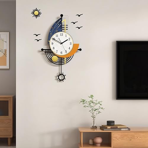 Miniatura 4 de Reloj de pared moderno, funciona con pilas, 26 pulgadas, diseño de barco grande, relojes de pared de péndulo para decoración de sala de estar, reloj