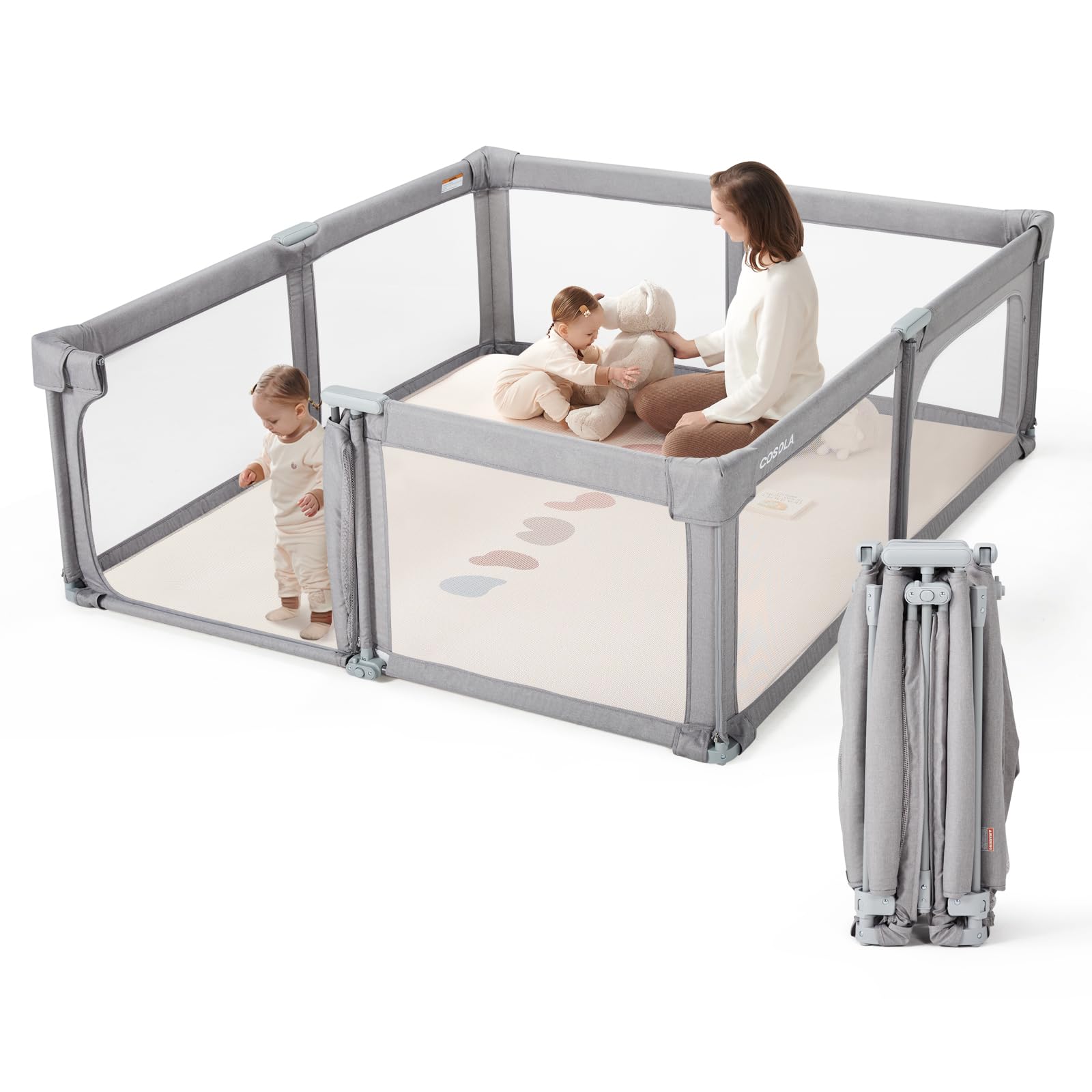Baby Playpen Portable, Pre-Assembled Play Pen 71x79 Large Foldable Playpen for Babies and Toddlers, Sturdy and Safe Toddler Play Yard Indoor Outdoor