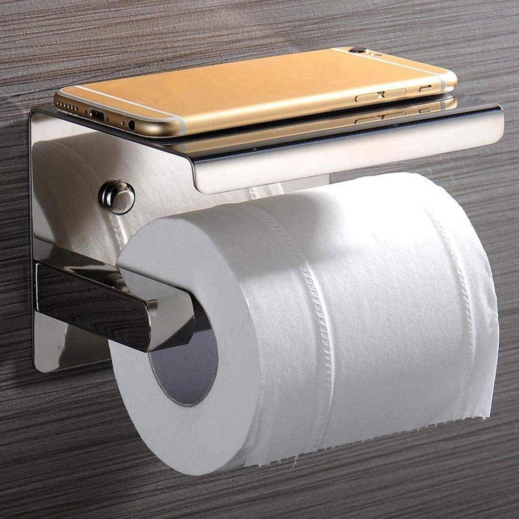 SXHRR Soporte para Papel higiénico Portarrollos de Papel higiénico con Soporte para teléfono, portarrollos de Papel higiénico de Acero Inoxidable, portarrollos de Papel higiénico montado en la Pared