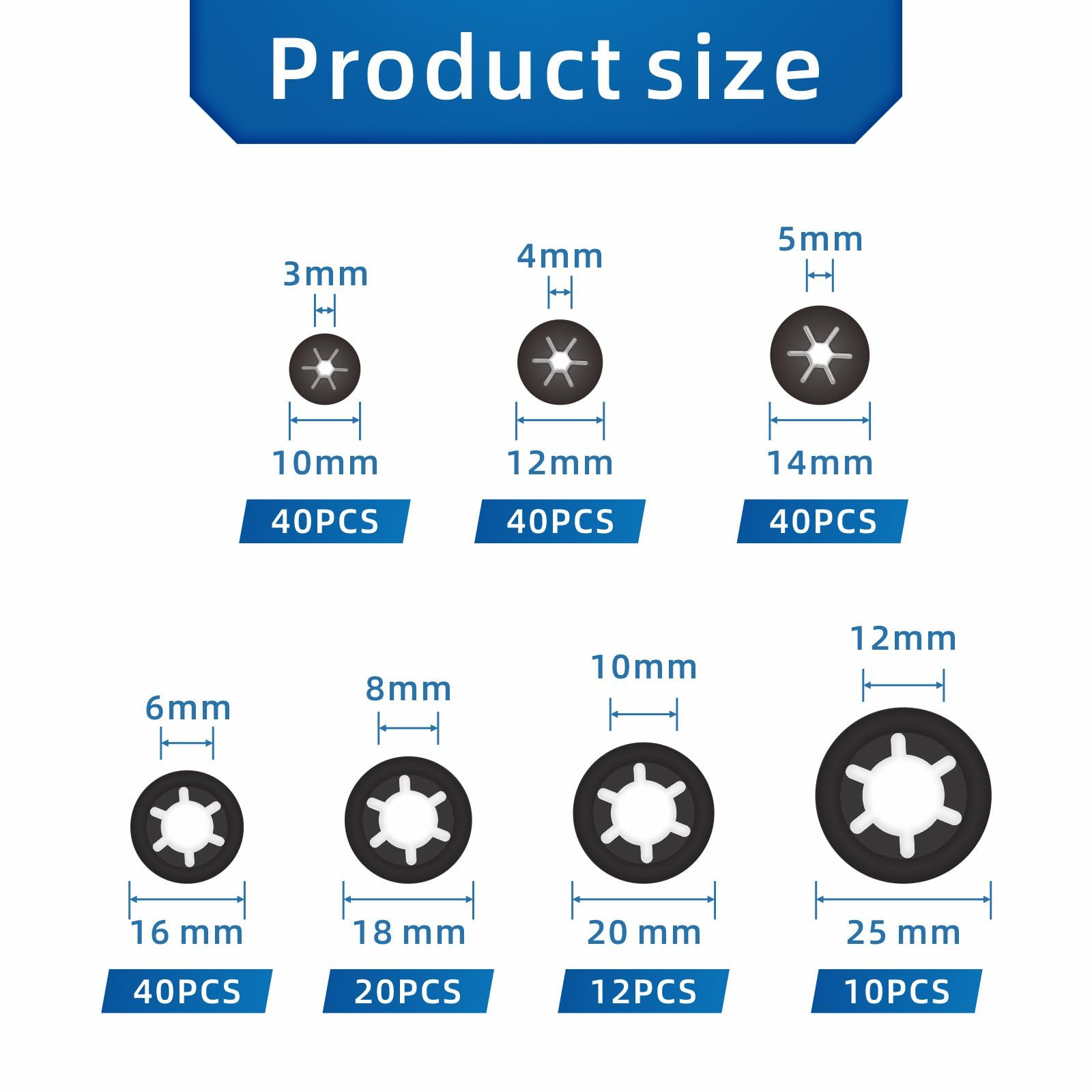 Mariyandh 404 Pcs Internal Tooth Star Lock Washers Assortment Kit (M3-M12),Quick Speed Locking Washers,Push Nuts Speed Clips Retaining Clips Fasteners washers for Screws