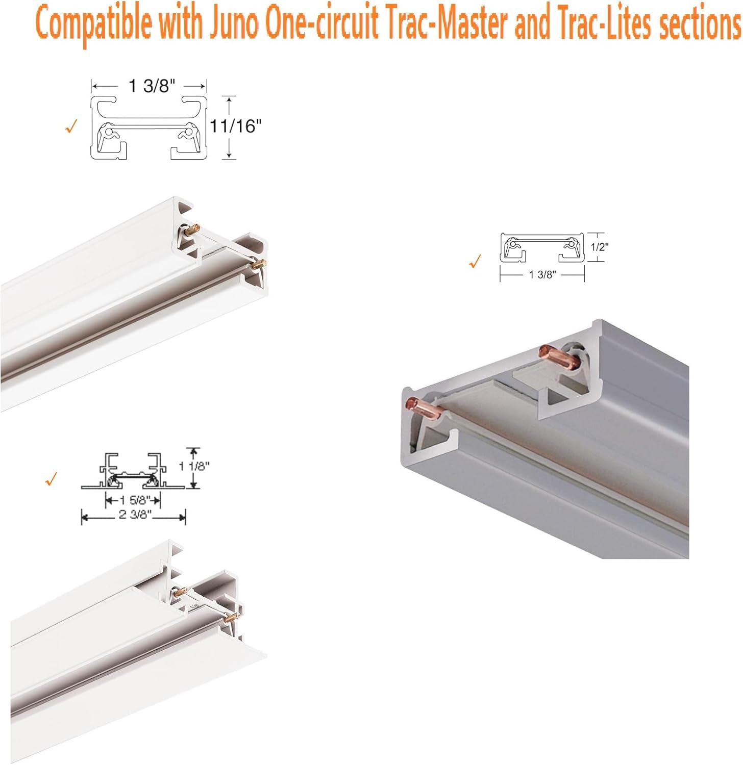 KING SHA J Type Linear Track Lighting PAR 20 / R 20 Medium Heads,White,Bulb not included,8-pack