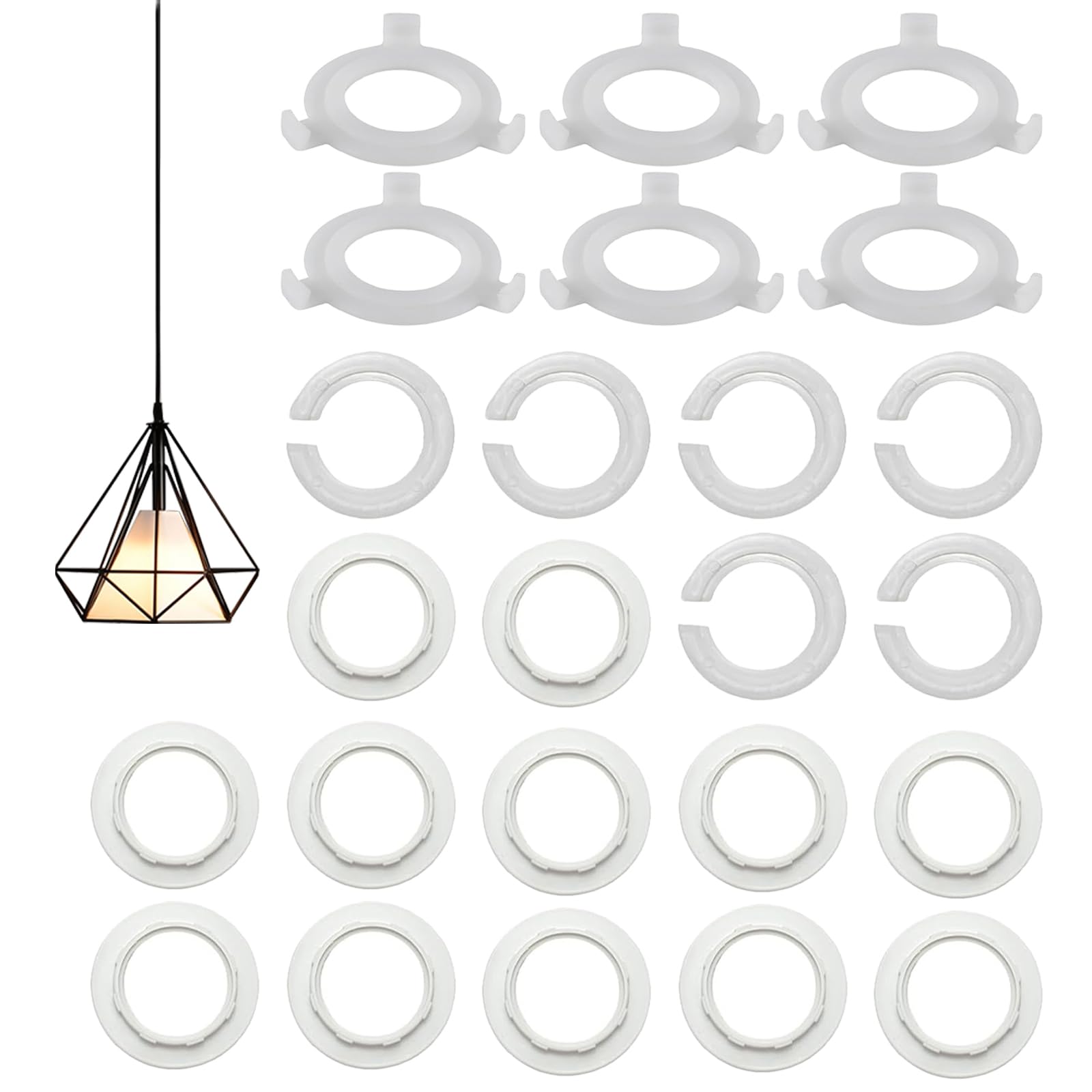 Treetribe White 24 Pcs Lamp Shade Adapter Ring,E27 To E14 Lampshade Reducer Ring,Light Lamp Shade Adapter Rings Screw Collar Ring Converter Washer For Lampshade Adaptor Replacement
