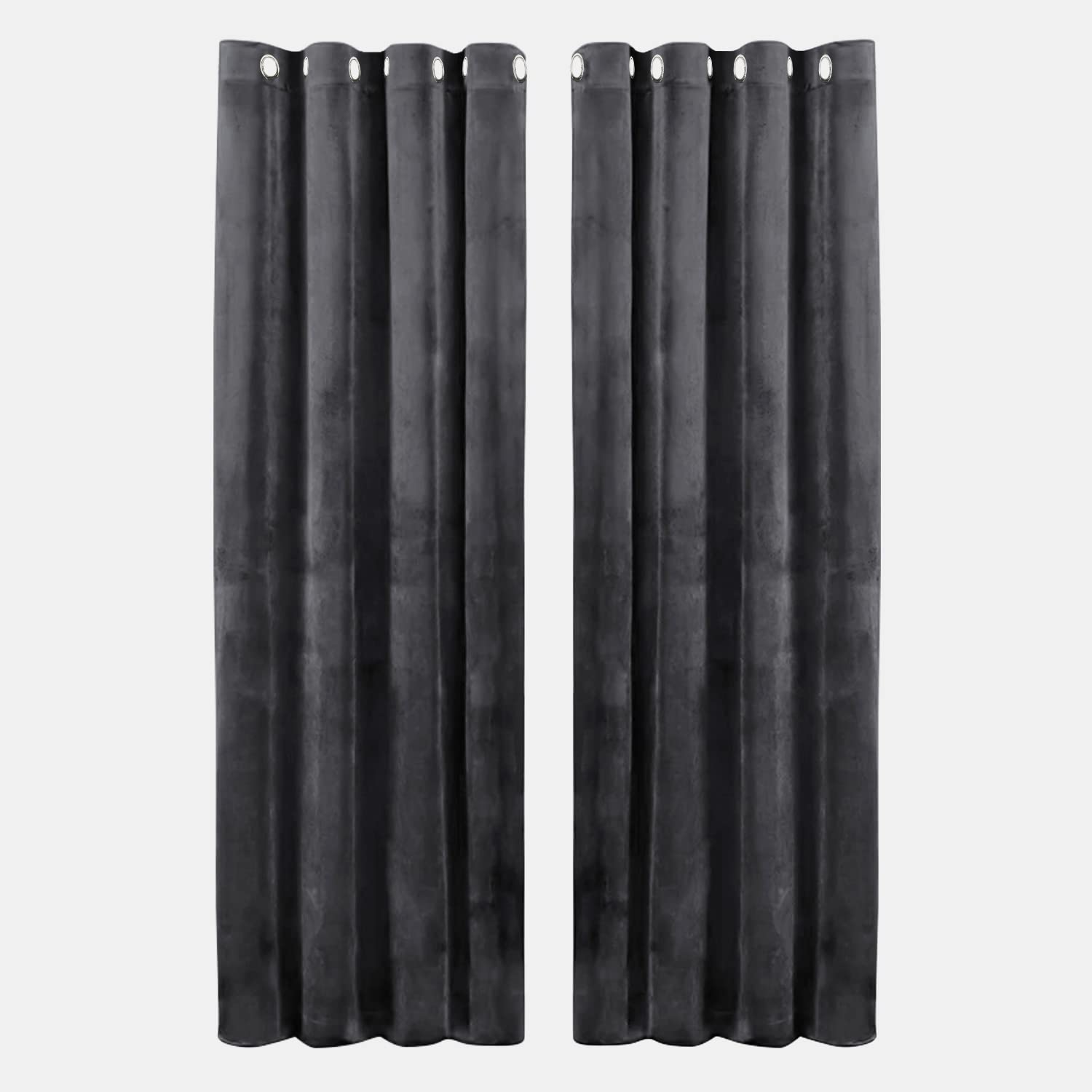 Hafaa Charcoal Blackout Curtains for Bedroom and Living Room โ 66โ wide x 54โ drop Crushed Velvet Thermal Insulated Curtains โ Eyelet Room Darkening Curtains with 2 Tie Backs (168cm x 137cm) โ image 1