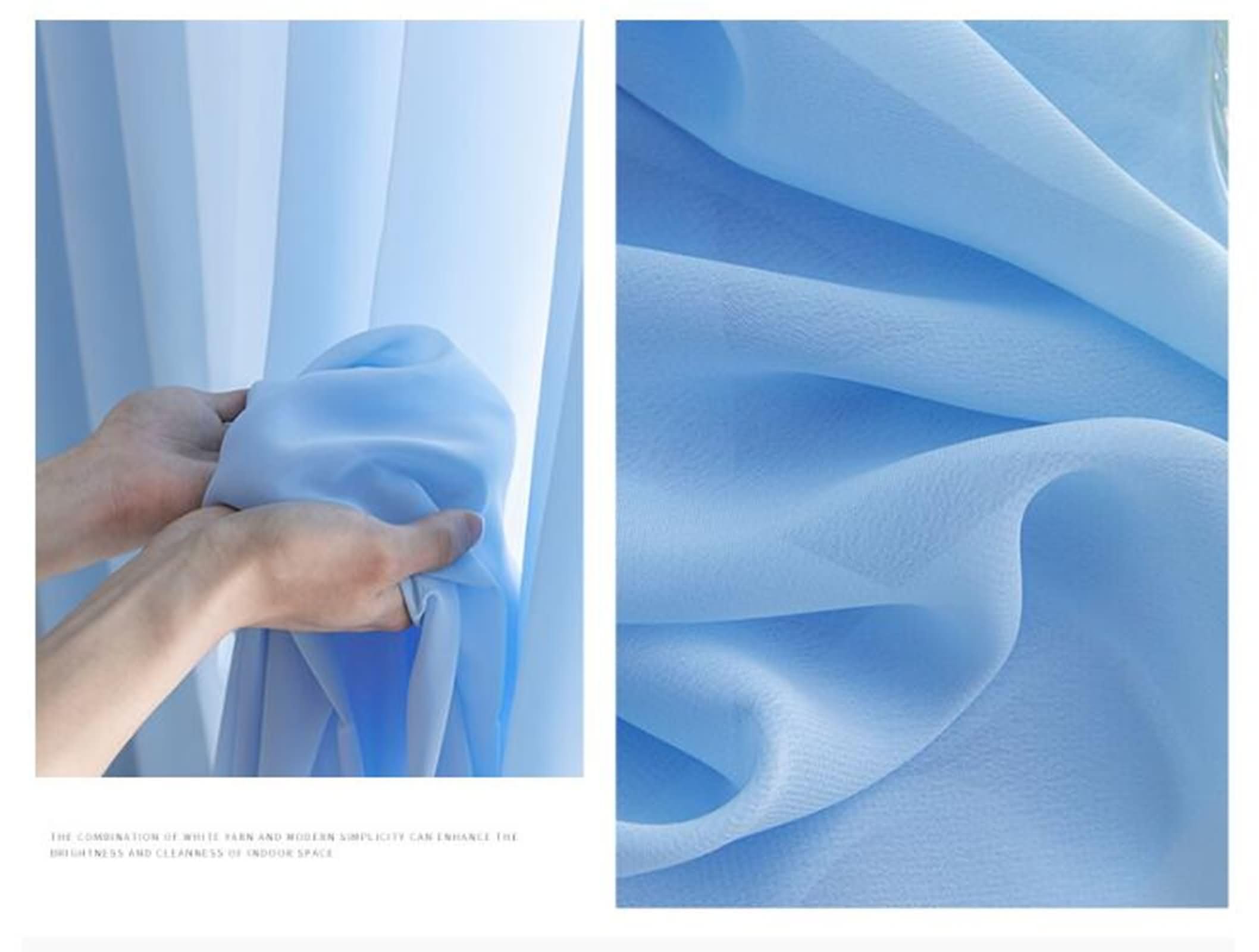 Rideau Voilage Bleu, Traitement de Voile de fenêtre Semi-Transparent de Couleur Unie pour Le Salon de la Chambre à Coucher, Bleu, 132 x 160 cm