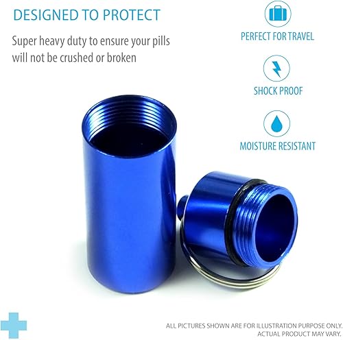 Miniatura 6 de Caja de píldoras de aluminio para llavero, impermeable, portátil, mini pastillero de viaje, medicina, vitamina, contenedor de botella, organizador,