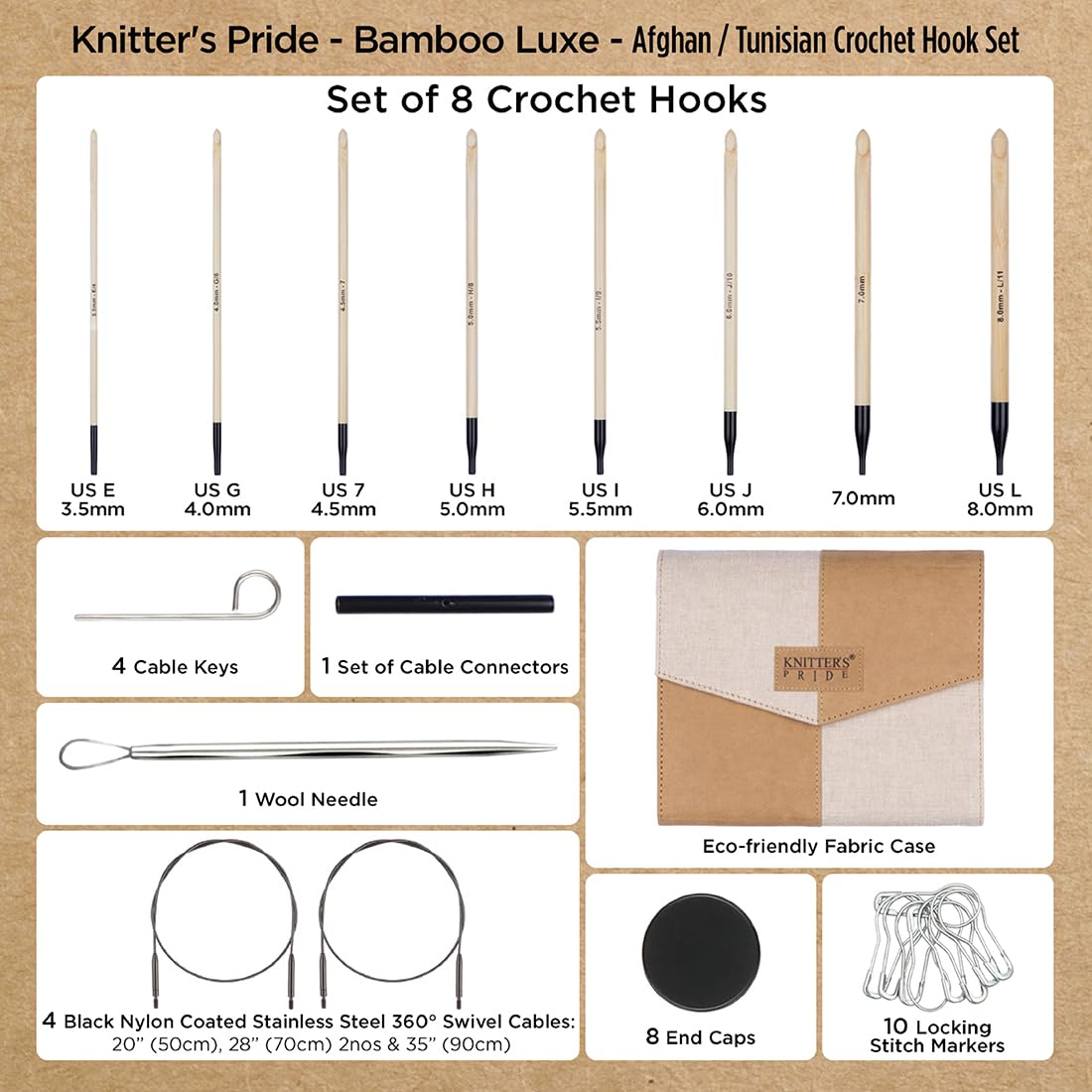 Zest szydełek tunezyjskich Knitter’s Pride Bamboo Luxe – 8 rozmiarów