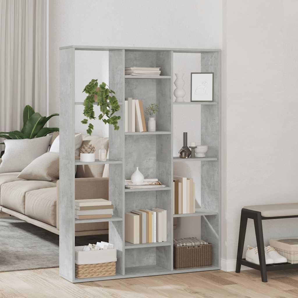 Divisorio/Libreria, Schermo per la Privacy, Pannello Separatore, Supporto per Libri, Libreria, Schedario per Casa e Ufficio, 100×24×140 Cm, Truciolato(Bianco) (Grigio cemento)