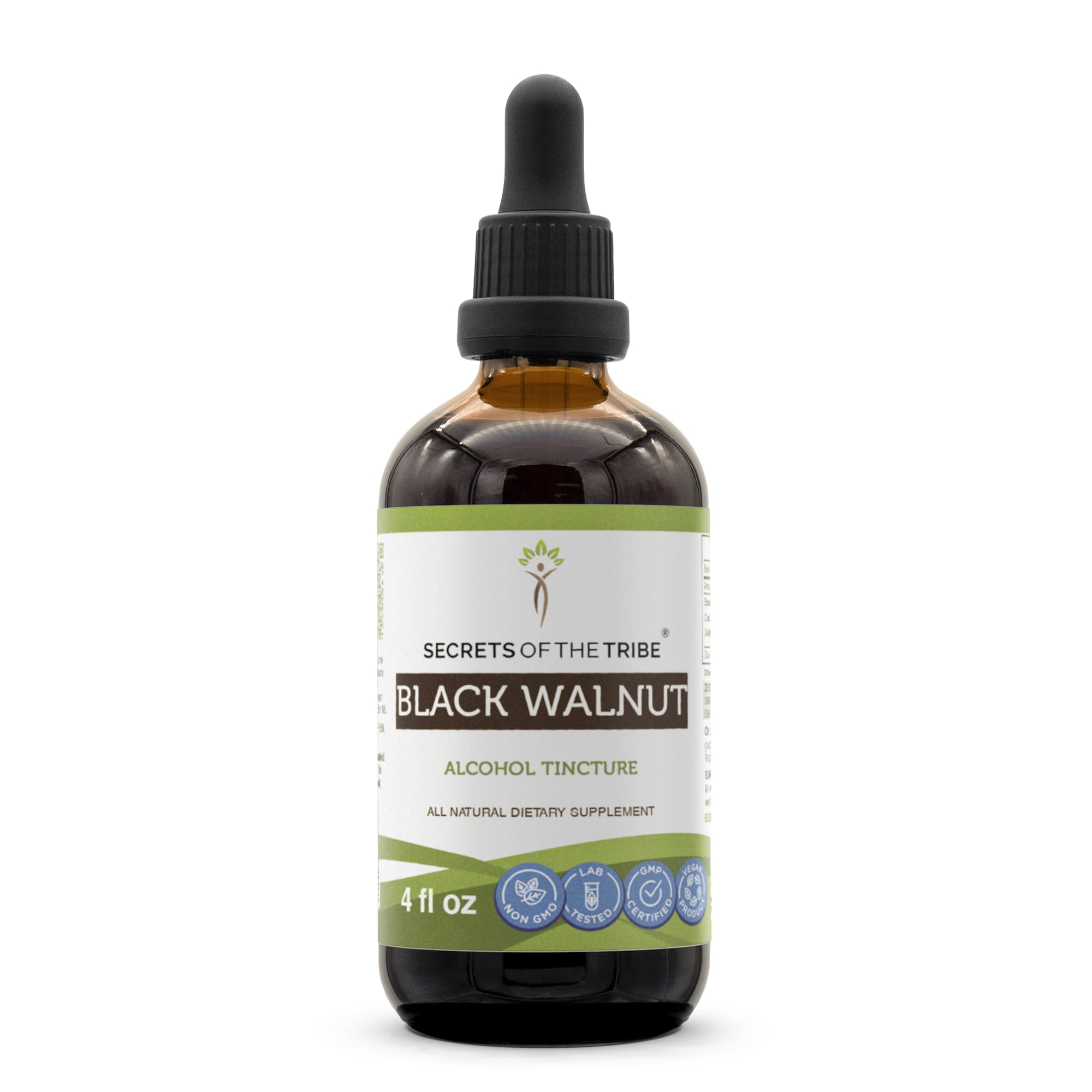 Secrets of the Tribe Black Walnut Tincture Alcohol Liquid Extract, Black Walnut (Juglans Nigra) Dried Hull (4 FL OZ)