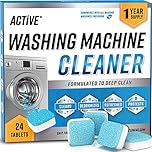 Washing Machine Cleaner Descaler 24 Tablets - ACTIVE Deep Clean Freshener for HE, Front and Top Load Washer, Septic Safe Eco Limescale and Odour Eliminator, Laundry Tub Seal Cleaning- 12 Month Supply