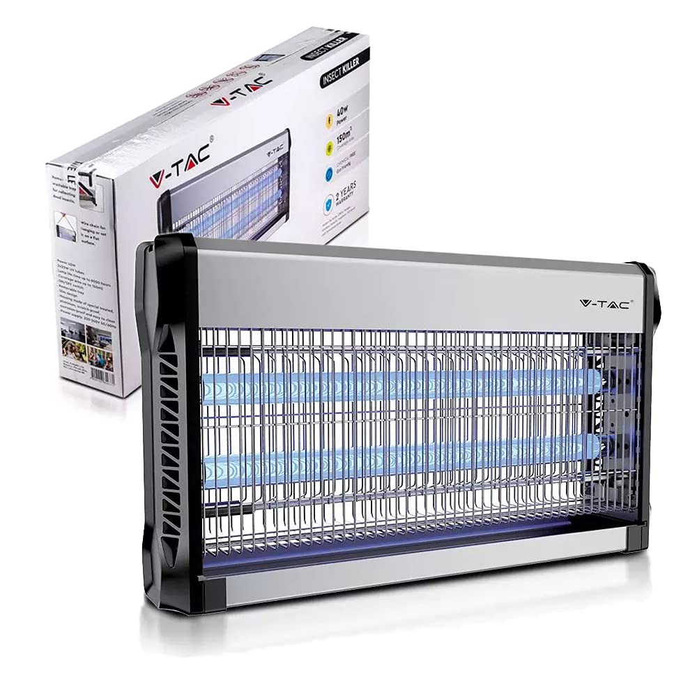 V-TAC Fly Zapper Elektrischer Insektenvernichter für den Innenbereich, UV-Schutz, 2 x 15 W, elektronischer Insektenvernichter (BS-Stecker), Abdeckung 100 m²