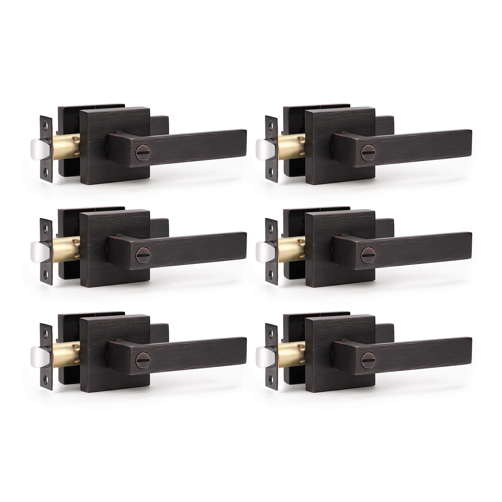 Knobwell - Set di 6 maniglie per porta in bronzo, leva per letto e vasca da bagno, con maniglia a leva per sinistra o destra, finitura bronzo lucidato a olio, 0,9 kg, una leva