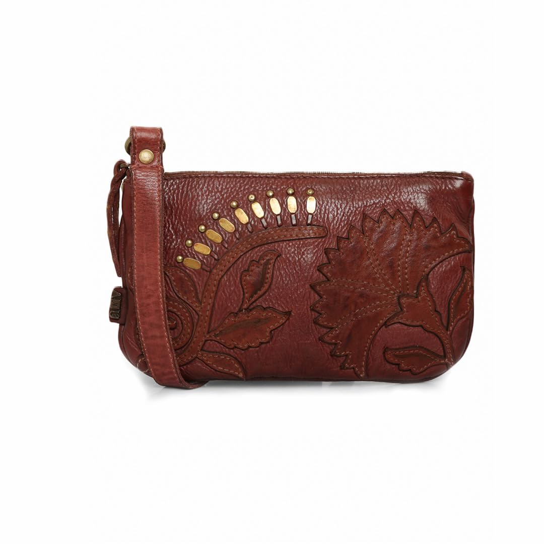 art n vintage Genuine Leather Wristlet Clutch for Women - Purses For Ladies Card Holder Wallet - Crossbody Adjustable Strap - Bordo-picture-39