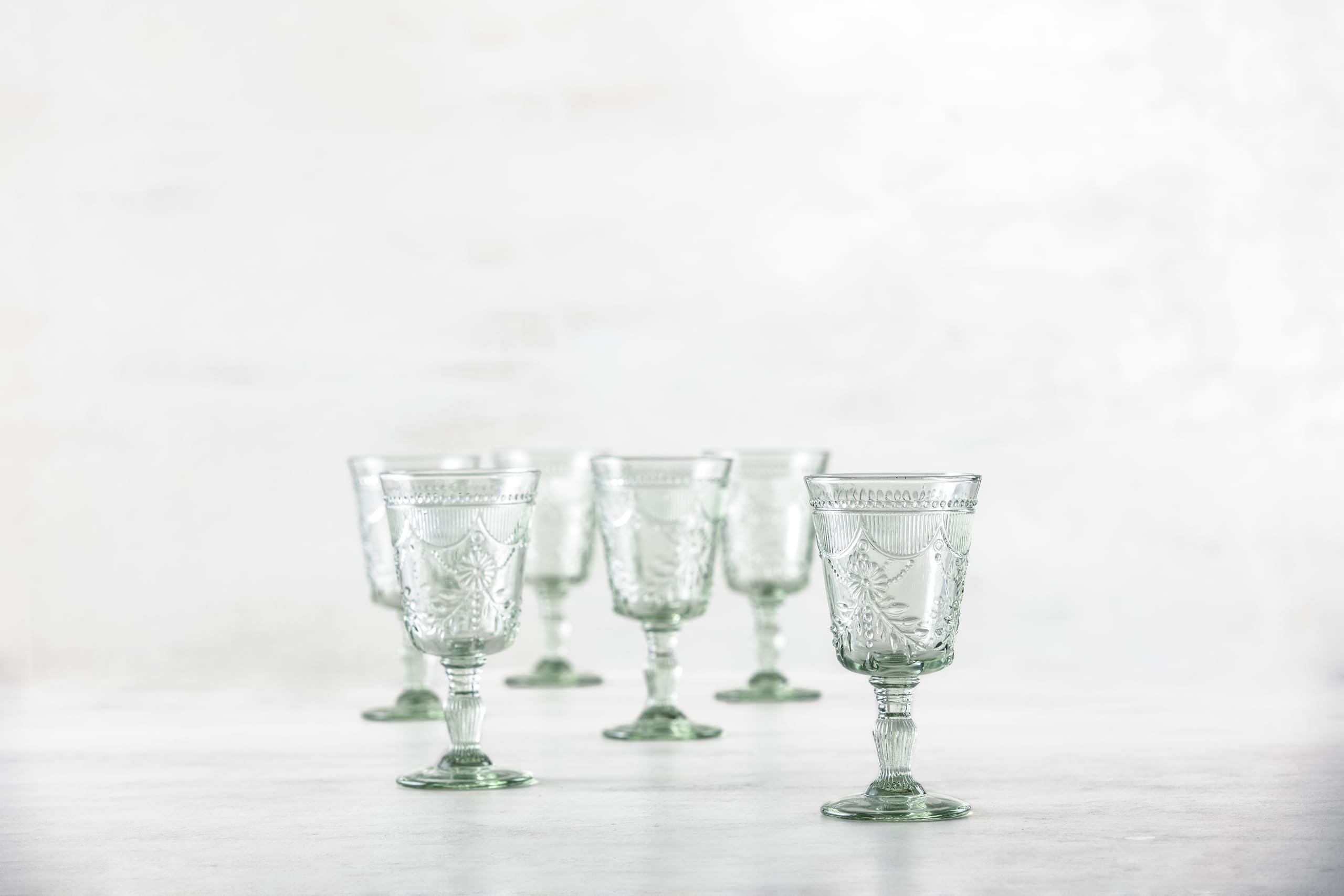 FORTESSA Debutante Vintage Themed Glassware, 10 Ounce Water Goblets (Set of 6), Dishwasher-Safe Water Glasses, Sage Green
