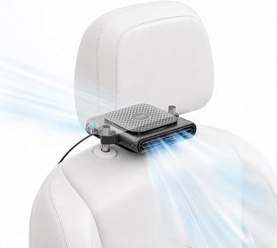 SEAINGO Car Fan for Front and Back Seat 2 Pack, USB Powered Not Rechargeable, Headrest Mount Cooling Fan with Front/Rear Airflow Switch and 3 Speeds, Fits Headrest Posts Spaced 4.66.2 in