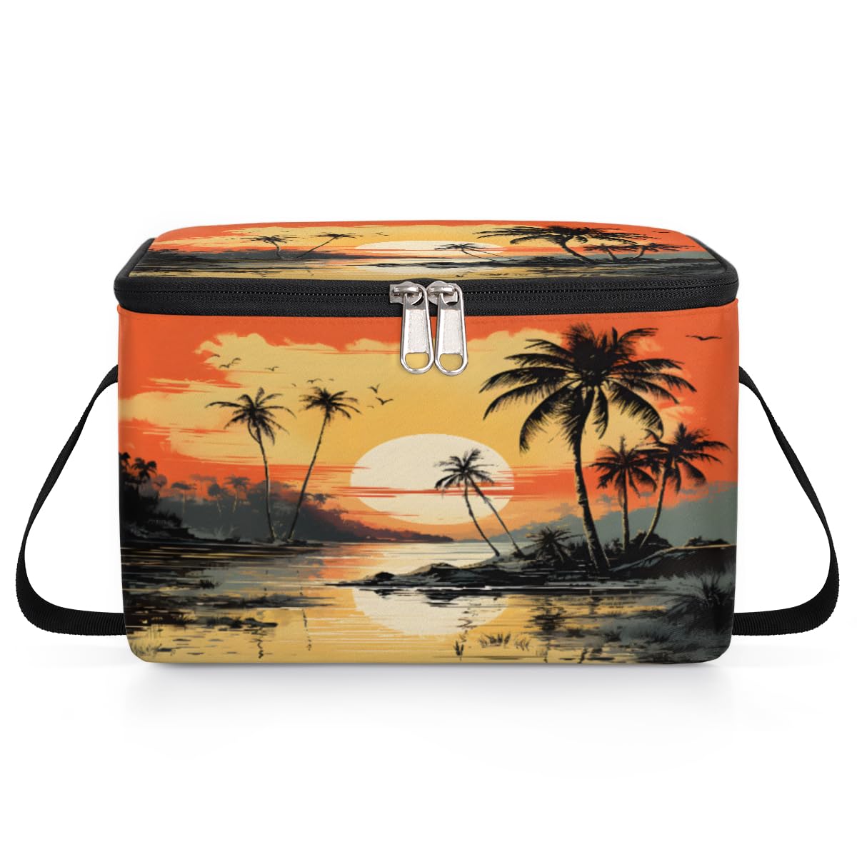 GzLeyigou Summer Tropical Beach Lunch Bags for Women Men 9 Cans, Hot & Cold Food Delivery Bag Insulated Grocery Bag Insulated Lunch Box Coconut Palm Cooler Bag for Office Work Picnic Beach