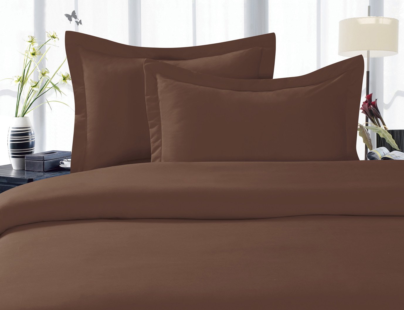 Parure de lit égyptienne 1500 fils Double grand lit marron chocolat